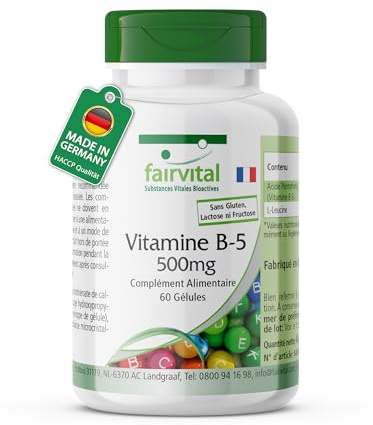 fairvital Vitamin B5 500mg, 60 kapslar, pantotensyra-kapslar, HÖGDOSERAD, VEGAN