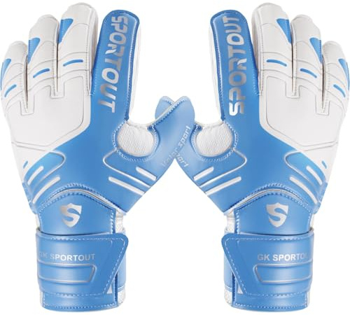 Sportout Youth&Adult Goalie Goalkeeper Gloves, Strong Grip for The Toughest Saves, with Finger Spines to Give Splendid Protection to Prevent Injuries,3 Colors (Blue, 6)