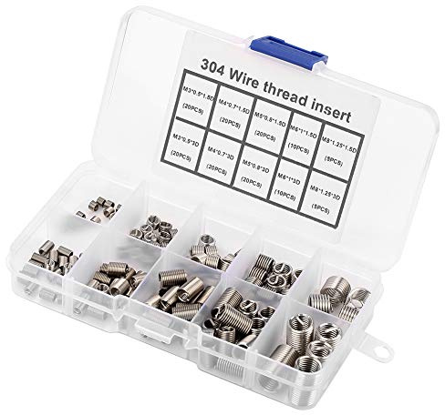 150Pcs 304 Stainless Steel Wire Thread Inserts Thread Repair Sleeve Kit M3 M4 M5 M6 M8 Thread Repair Insert Screw Repair Insert Assortment Kit ﻿