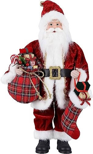 himaly Santa Claus Figure,Standing Father Christmas Figures Traditional with Gift Sack,Holiday Party Home Ornament Decoration,43cm/ 17inch