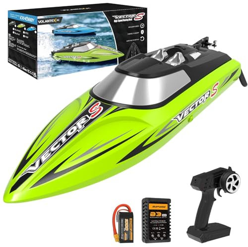 VOLANTEXRC Brushless Remote Control Boat, 30+ MPH 17.7 High Speed RC Boats for Pools and Lakes?2.4GHz Racing Boat with Rechargeable Battery Low Battery Alarm for Adult(Green)