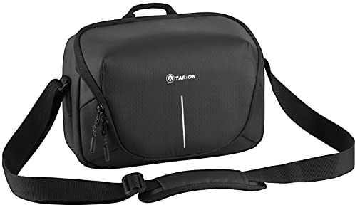 TARION Kameratasche DSLR Fototasche wasserdichte Kamera Umhängetasche mit Tragegurt und Zubehör-fächern für Spiegelreflexkamera Systemkamera Objektive Zubehör - Schwarz (Zone Begleittasche)