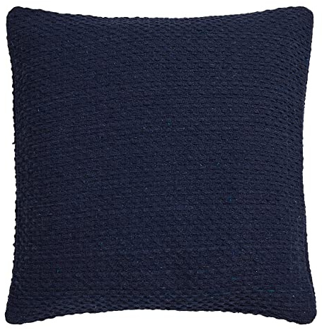 Drift Home - Navy Cushion (43 x 43cm) - Sustainable Recycled Cotton - Filling/Padding Included - Woven Textured Cushion with Insert - Matching Throw Available