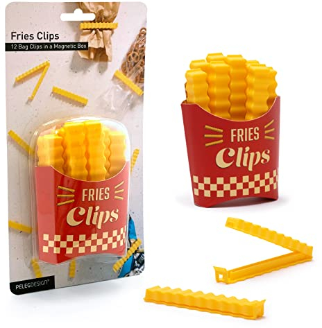 Fries Clips: 12 Clip per Sacchetti a Forma di Patatine Fritte – Gadget Divertenti e Pratici da Cucina con Scatola Magnetica – Accessori Eleganti di Peleg Design