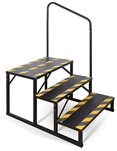 Kinchoix 3 Step RV Stairs, Hot Tub Steps, Outdoor Spa Step Ladder with Handrail,Portable Economy 5th Wheel Stair for Travel Trailer, Motor Home, Camper and Porch with Non-Skid Tapes