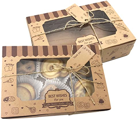 Allbusky Klassisch-Moderne Papier-Bäckerei-Boxen mit Fenster, Keksbox, 18 x 11.9 x 5 cm, für Kuchen, Muffins, Kekse, Desserts