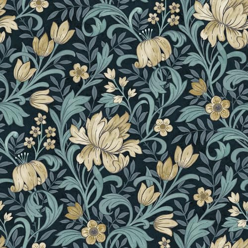 Grandeco Marian vintage konst Nouveau blommig stig slät tapet, marinblå