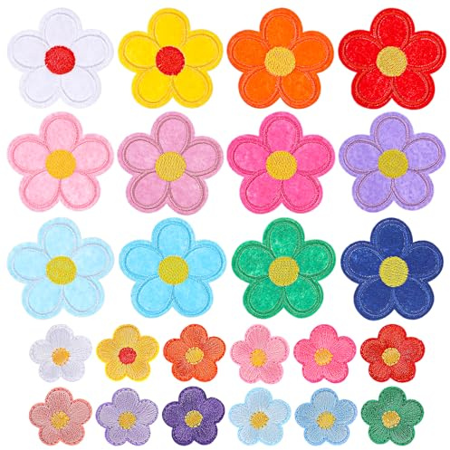 TIESOME 24 parches de margaritas para planchar de dos tamaños, bonitos parches bordados de girasol, apliques de bordado floral, coloridos parches de reparación decorativos para jeans