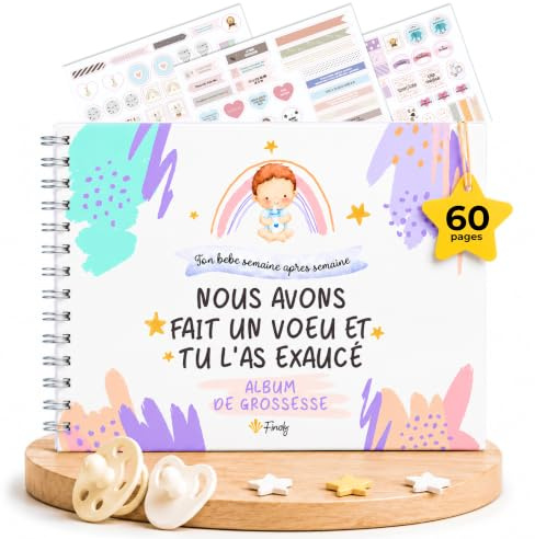 Finoly Journal Grossesse Semaine après Semaine | Cadeau Femme Enceinte 9 Mois de Mémoires | Carnet de Grossesse à Remplir | Mon Journal de Grossesse Données Autocollants Échographies (Français)
