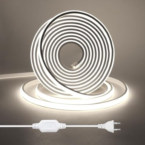 HEGEHE Striscia LED COB 2m, Striscia Flessibile al Neon 220V con Cavo di Alimentazione, Ogni Taglio di 50cm, 288LEDs/m Luce Bianca Fredda ad Alta Luminosità per Decorazione di Natale e Illuminazione