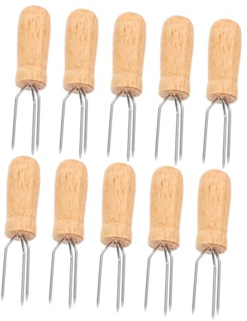Abaodam 10pièces Fourchettes à Maïs avec Manche Bois Acier Inoxydable pour Barbecue Pique- Maïs Doux Viande Rôtie Fruits Lot