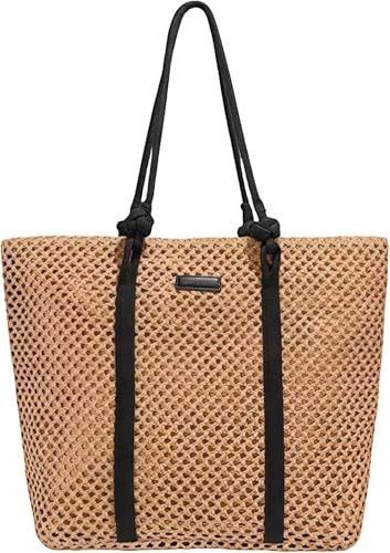 ALANTOP Sac de plage en paille pour femme, grand sac fourre-tout tissé au crochet avec fermeture éclair, sac à main léger d'été pour les vacances, les voyages, la piscine et un usage quotidien, kaki