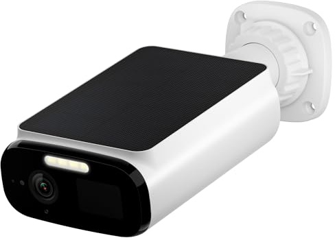 Woox Övervakningskamera utomhus solcell 2K utomhuskamera WLAN trådlöst batteri med integrerad solpanel, färgmörkerseende, PIR-rörelsedetektering, IP66 väderbeständig, kompatibel med Alexa & Google