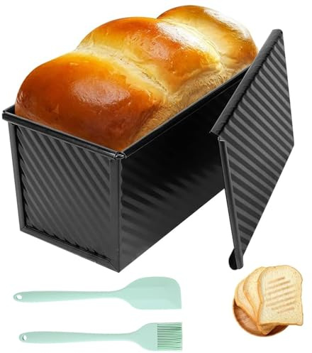 WEIWUXIAN Molde para Pan Tostado con Tapa, Molde para Pan con Tapa de 450 g, Molde para Hornear Pan Antiadherente, para Tostadas, Bollería, Pan y Pasteles (21 x 11 x 11, 5 cm), Negro