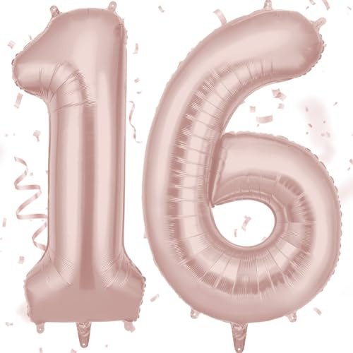 AOOSU Baby Pink Helium Balloons, 40 Inches Number Balloons 16, Foil Birthday Balloon for Birthday Anniversary Wedding Party Decorations Celebration Supplies for Girls Women Men Boys