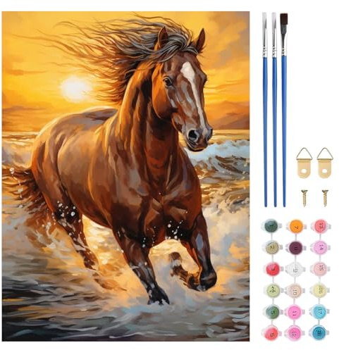 TLIOBLO Cheval Peinture par Numéros pour Adulte, DIY Peinture pour Adultes Enfants Débutants Facile sur Toile avec Peintures et Pinceaux, Décor Maison Cadeaux 30x40cm