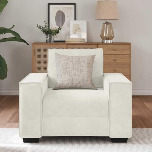 QUAHEAS gräddfärgad sammetsfåtölj, 60 cm sittbredd, robust ram i trämetall, bekväm loungesoffa för vardagsrum, kontor och gästrumsmöbler