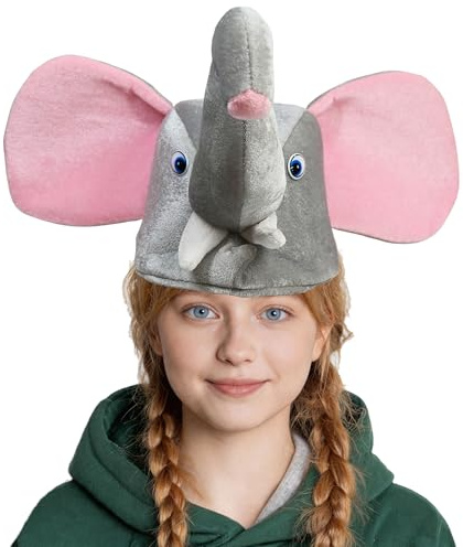 Hooin Elephant Hat - Adorable Animal Costume Hat with Floppy Ears and Trunk, Soft Fancy Dress Headwear for Parties