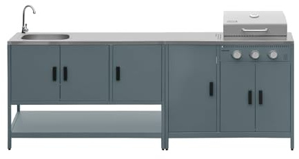 sweeek - Cuisine extérieure Naxos 2 modules acier inoxydable bleu gris barbecue gaz 3 brûleurs avec évier