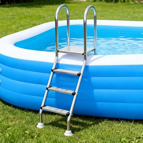 BOTOWI Scala per Piscina Fuori Terra a Doppia Faccia Scala da Nuoto in Acciaio Inox 304 Scala d'ingresso e Uscita Robusta e Antiscivolo con Piedini rotanti Solo Scala Piscina Non Inclusa,3 Step