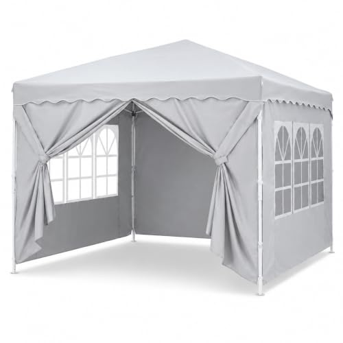 Carpa Plegable Impermeable con Bolsa de Transporte, Cenador Pop Up para Jardín, Playa, Mercadillos y Eventos, Montaje Rápido sin Herramientas Blanco (3x3 Metros con Paredes)