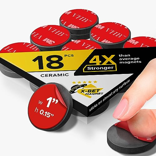 Strong Ceramic Round Magnets With Adhesive Backing (1x0.15/25x4mm, 18 pcs) - Heavy Duty Sticky Magnets, Non-Corrosive, Versatile For Home, Office, Workshop, Whiteboard, Fridge And Hobby Use