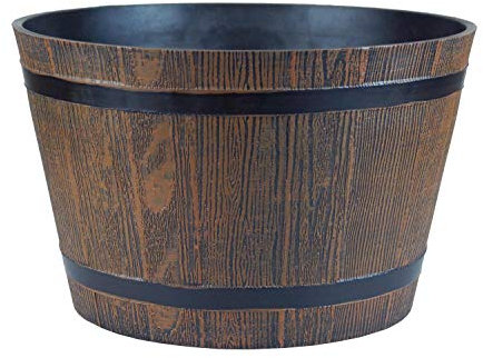 simpa Homestead Brown Half Barrel Indoor/Outdoor Cask Planter - Medium, 19cm (H) x 30.5cm (Dia) - Single Pot.