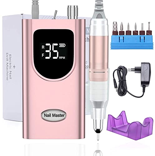 Delanie Ponceuse pour Ongles Professionnelle 35000 RPM Portable Rechargeable Avec Affichage LCD et 6 Embouts Ponçage pour Pédicure Manucure, Puissante, Silencieuse pour Salon/Maison