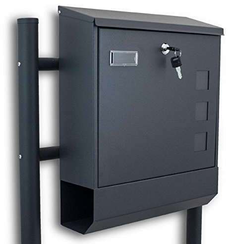 BITUXX® Freistehender Standbriefkasten Briefkastenanlage Briefkasten mit Zeitungsrolle Eckig Dunkelgrau Anthrazit