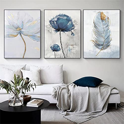 TROYSINC 3er Set Klein Frisch Poster, Blumen Feder Bilder, Stilvolle Wandbilder, Ohne Rahmen Poster, Bilder Wohnzimmer Schlafzimmer Deko (40 x 50 cm)