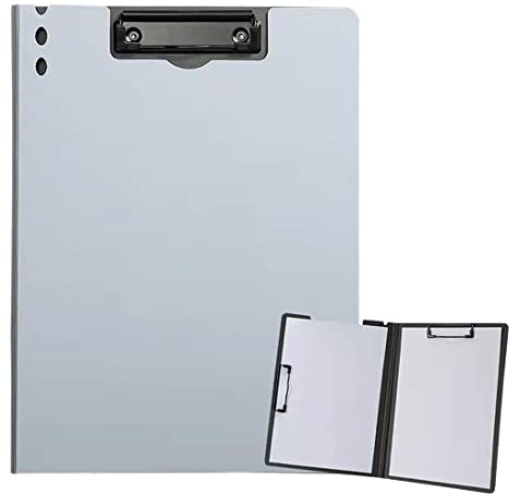 ZMREN Porte Bloc A4 Avec Pince, Porte bloc en plastique format lettre standard A4, avec double clip, pour infirmières étudiants, bureau (31,5 cm x 22,5 cm) - Gris argenté