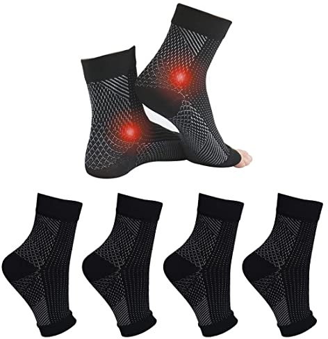 Home Holic Hem Holic 4 par fotledsbandage ankelbandage kompressionsstrumpor kvinnor män för plantar fasciit artrit ACL ledvärk hälsporre sport fotbandage fotbandage fotled (svart, XL)