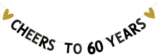 CHEERS TO 60 YEARS Banner for 60TH Wedding Anniversary Party Supplies 60 Years Old 60TH Birthday Party Decorations Supplies Pre-Strung Letters Black ZHAOFEIHN