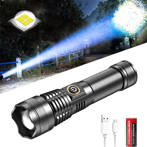XLENTGEN Torches LED Super Bright Rechargeable 200000 Lumens 5 Modes Powerful Flashlight Torch with Long Batter Life, IP65 Waterproof Tactical Torch for Emergencies, Camping, Hiking