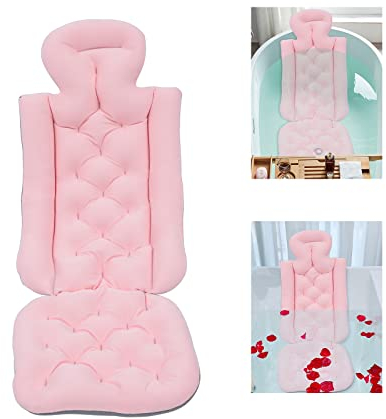 Badewannenmatte GanzköRper Badewannen Kissen Matratze Badewanne rutschfeste Nackenkissen Einlage Badematte Wasserdicht Weich Badekissen Mit SaugnäPfe FüR RüCken Nacken Kopf Rosa 113Cmx40Cm