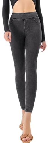 Onsoyours Jeggings Donna Leggings Stretchy Treggings Vita Alta Fitness Pantaloni Yoga Skinny Jeans Jeggings Elastici Morbido per Sportivi o Casual A Grigio Scuro XS