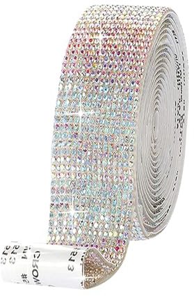 Nhgkju Glitterrulle självhäftande strass ränder, 3 meter glitter kristall strass diamant band gör-det-själv dekoration klistermärken för gör-det-själv bil telefon pyssel, 1 rulle (iriserande)