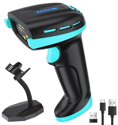 Tera 2D Barcode Scanner mit Netzschalter Batteriestandsanzeige Austauschbare Batterie Wandmontage Ständer 1D 2D QR Funktioniert mit Bluetooth 2.4G Wireless USB Wired Bar Code Reader D6100 Blau