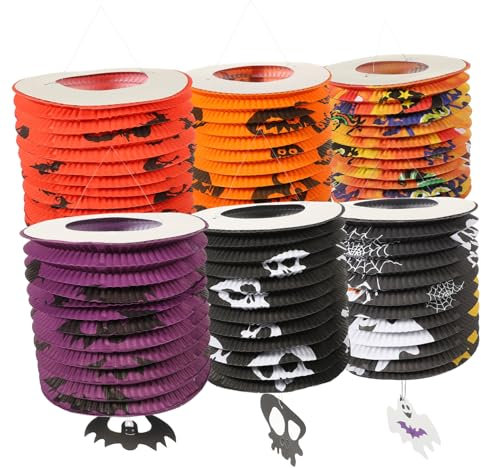 jojofuny 6pcs Halloween Paper Lanterns Decorative Folding Lanterns Hanging Lanterns for Party Decorations Festive Halloween Bat Ornaments Set
