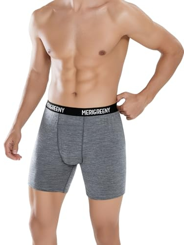 MERIGREENY Men’s 100% Merino Wool Boxer Briefs, Everyday Wool Underwear for Men, RWS Certified, Breathable, Odor-Resistant-XL Dark Grey