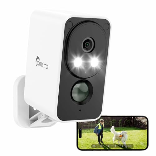 CAMSTRO Caméra 2K Extérieur sans Fil, Vision Nocturne Couleur, détection PIR, Audio bidirectionnel, IP66, Cloud/SD, Alexa, WiFi 2,4 GHz, Batterie Rechargeable