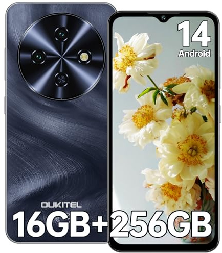 OUKITEL C5 Telefonos Moviles Libres 2025-16GB RAM+256GB ROM/TF 1TB Smartphone, Batería 5000mAh, 6.52 HD Pantalla Android 14 Telefono Movil, Cámara 13MP+5MP, 4G Dual SIM/Face ID/Altavoz 95 dB, Negro