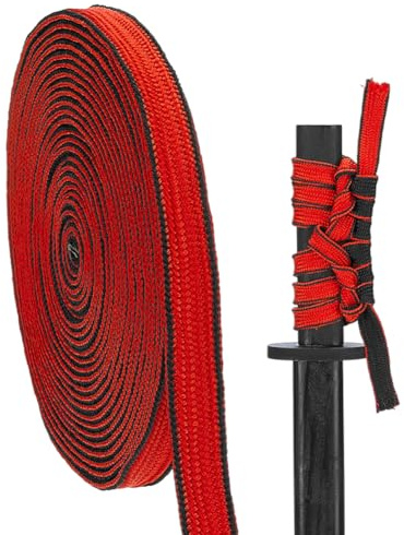 PH PandaHall 5m Corda Sintetica Cotone e Seta Sageo 15mm per Decorazioni da Appendere Alla Spada Giapponese da Samurai Fai Da Te, Nero e Rosso