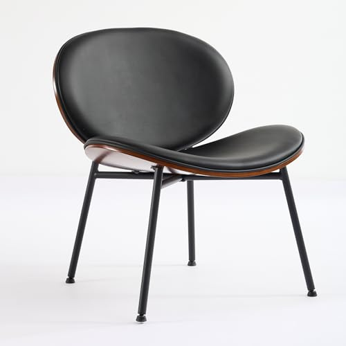 Muelartique Mid-Century Modern Shell Chair - Fabric Lounge Chair with Comfortable Backrest, Tripod Design in Walnut Finish for Living Room, Bedroom, Office, Accent Side Chair (Black)