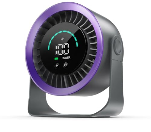 Refluxe Mini Ventilatore Scrivania Portatile, Piccolo Ventilatore Tavolo Silenzioso Ricaricabile USB, Ventilatore Regolabile a 360° con Display Digitale LED per Camere da Letto, Uffici e Case