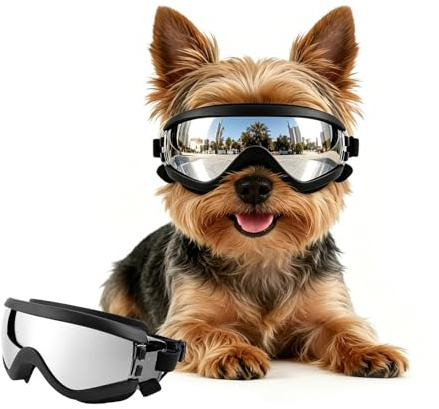 PETLESO Dog Goggles for Small Breed Anti-UV Small Dog Sunglasses Windproof Eye Protection Dog Motorcycle Goggles with Adjustable Straps for Driving/Outdoor Activities, S