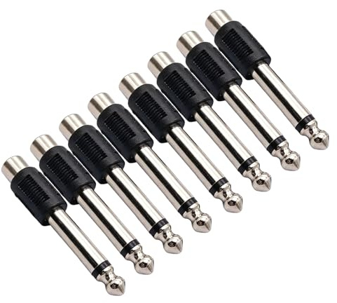 8 Piezas Adaptador RCA a Jack 6,35 mm Mono, Conector Audio Macho a RCA Hembra, Conversor para Amplificador Mezclador Altavoces Sistema HiFi AV, Transmisión Estable Diseño Compacto