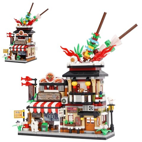 Geniteen Set de Mini Blocs de Construction Barbecue Japonais, 1020 Pièces Modèle de Maison de Ville Créative Décoration d’intérieur Vue de Rue MOC Restaurant Yakitori pour Adultes