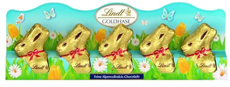 Lindt Schokolade Mini GOLDHASEN | 50 g (5er Pack) Mini GOLDHASEN) | Premium Vollmilch-Schokolade in Hasenform zu Ostern | Osterschokolade | Schokoladengeschenk | Schokoladenhasen | Osterhase