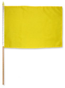12x18 Yellow Stick Flag mounted on a 24 inch wooden stick staff (Super Polyester) cloth Fabric (Sewn Edges for Durability)12x18 12x18
